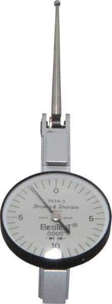 TESA Brown & Sharpe - 0.02 Inch Range, 0.0005 Inch Dial Graduation, Horizontal Dial Test Indicator - 1 Inch White Dial, 0-10-0 Dial Reading, Accurate to 0.0005 Inch - Eagle Tool & Supply