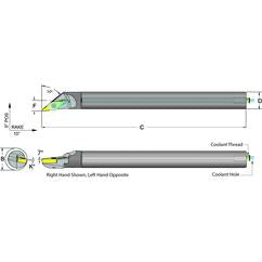 .625 Shank Coolant Thru Boring Bar- -50° Lead Angle for VCMT 221 Style Inserts - Eagle Tool & Supply