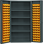 36"W - 14 Gauge - Lockable Cabinet - With 96 Yellow Hook-on Bins - 4 Adjustable Shelves - Deep Door Style - Gray - Eagle Tool & Supply