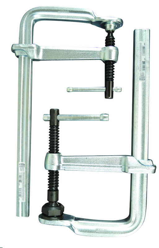Economy L Clamp - 12" Capacity - 4-3/4" Throat Depth - Heavy Duty Pad - Profiled Rail, Spatter resistant spindle - Eagle Tool & Supply