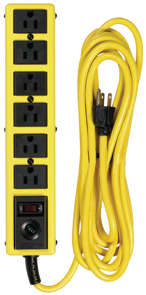 6 Outlet - Black/Yellow - Surge Protector/Circuit Breaker - Eagle Tool & Supply