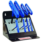 10 Piece - 3/32 - 3/8" T-Handle Style - 9'' Arm- Hex Key Set with Plain Grip in Stand - Eagle Tool & Supply