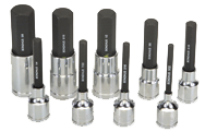 9 Piece - 4; 5; 6; 7; 8; 10; 12; 14; 17mm - 2" OAL - Pro Hold® Metric Socket Bit Set - Eagle Tool & Supply