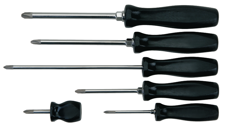 6 Piece - Phillips® Screwdriver Set - Includes: 6-1/4 #1; 7-5/16 #2; 12 #2; 10-1/2 #3; 10-3/4 #4; 3-1/2 #2 - Eagle Tool & Supply