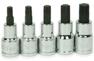 5 Piece - #9329080 - T40; T45; T50; T55; T60 - 1/2" Drive - Socket Drive Torx Bit Set - Eagle Tool & Supply