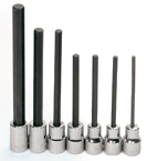 7 Piece - #9320551 - 1/8; 5/32; 3/16; 7/32; 1/4; 5/16; 3/8" - 3/8" Drive - Socket Drive Extra Long Hex Bit Set - Eagle Tool & Supply