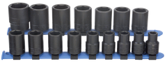 16 Piece - #466 - 10 to 27mm - 1/2'' Drive - 6 Point - Metric Impact Socket Set - Eagle Tool & Supply