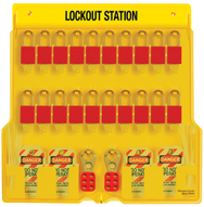 Padllock Wall Station - 22 x 22 x 1-3/4''-With (20) 3Red Steel Padlocks - Eagle Tool & Supply