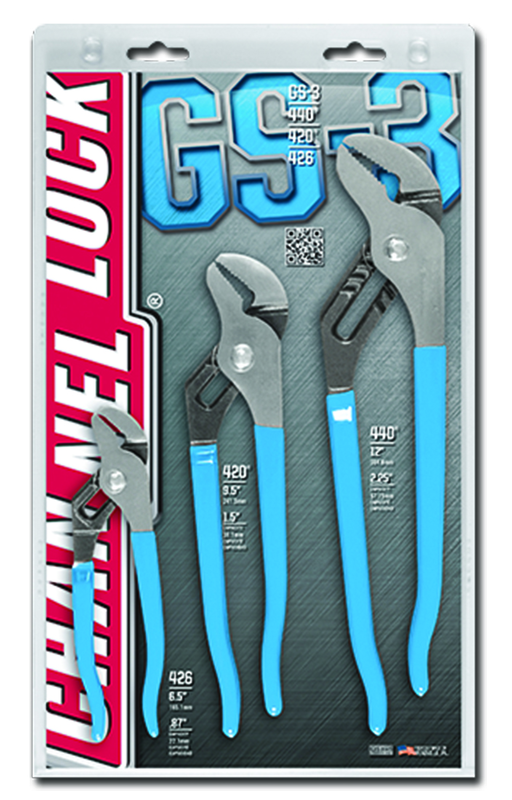 Channellock Tongue & Groove Plier Set -- #GS3; 3 Pieces; Includes: 6-1/2"; 9-1/2"; 12" - Eagle Tool & Supply