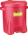 #937FL -- 14 Gallon Poly Oily Waste Can -- Self closing lid with foot lever -- Red HDPE - Eagle Tool & Supply