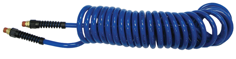 #PU1410BT - 1/4 MPT x 10 Feet - Transparent Blue Polyurethane - 1-Swivel Fitting(s) - Self-Storing Hose - Eagle Tool & Supply