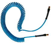 #PUE1410BT - 1/4 MPT x 10 Feet - Transparent Blue Polyurethane - 2 Swivel Fitting(s) - Self-Storing Hose - Eagle Tool & Supply