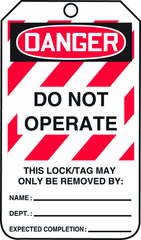 Lockout Tag, Danger Do Not Operate, 25/Pk, Laminate - Eagle Tool & Supply