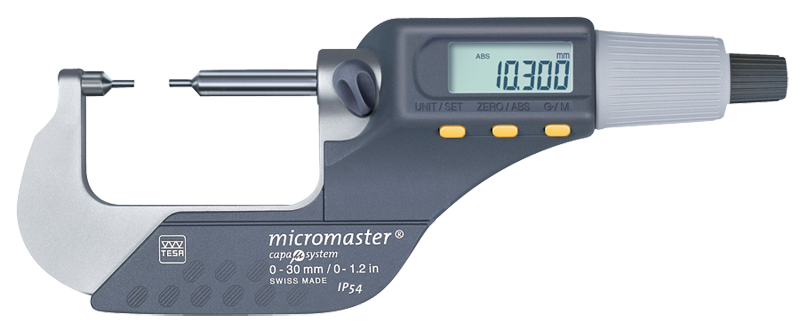 0 - 1.2" / 0 - 30mm Measuring Range - .00005/.001mm Resolution - Friction Thimble - Carbide Face - Electronic Spline Micrometer - Eagle Tool & Supply