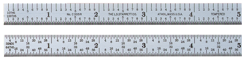 #C305R-6-Certified - 6'' Long - 5R Graduation - 1/2'' Wide - Satin Chrome Finish Flexible Steel Rule with Certification - Eagle Tool & Supply