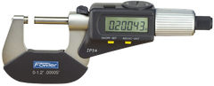 0 - 1"/0 - 25mm Measuring Range - .00005"/.001mm Resolution - Ratchet Thimble - Carbide Face - Electronic 4-Way Reading Outside Micrometer with SPC - Eagle Tool & Supply