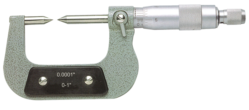 1 - 2'' Measuring Range - .0001 Graduation - Ratchet Thimble - High Speed Steel Face - Point Micrometer - Eagle Tool & Supply