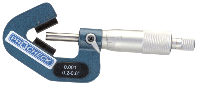 1.4 - 2'' Measuring Range - .001 Graduation - Ratchet Thimble - High Speed Steel Face - 3-Flute V-Anvil Micrometer - Eagle Tool & Supply