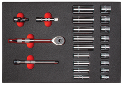 Proto® Foamed  3/8" Drive 22 Piece Socket Set w/ Precision 90 Pear Head Ratchet - Full Polish -6 Point - Eagle Tool & Supply