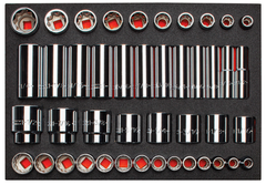 Proto® Foamed 1/2" Drive 65 Piece Combination Socket Set- Full Polish - 8 & 12 Point - Eagle Tool & Supply