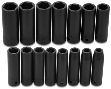 Proto® 1/2" Drive 15 Piece Metric Deep Impact Socket Set - 6 Point - Eagle Tool & Supply