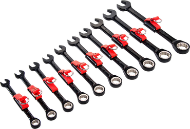 Proto® Tether-Ready 10 Piece Black Chrome Metric Non-Reversible Combination Ratcheting Wrench Set - Spline - Eagle Tool & Supply