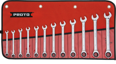 Proto® 12 Piece Full Polish Metric Combination Non-Reversible Ratcheting Wrench Set - 12 Point - Eagle Tool & Supply