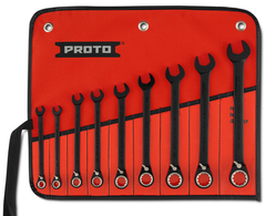 Proto® 9 Piece Black Chrome Reversible Combination Ratcheting Wrench Set - Spline - Eagle Tool & Supply