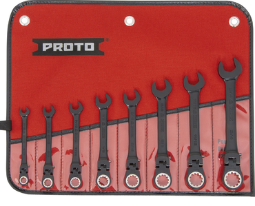 Proto® 8 Piece Black Chrome Combination Locking Flex-Head Ratcheting Wrench Set - Spline - Eagle Tool & Supply