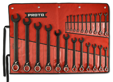 Proto® 22 Piece Black Chrome Reversible Combination Ratcheting Wrench Set - Spline - Eagle Tool & Supply