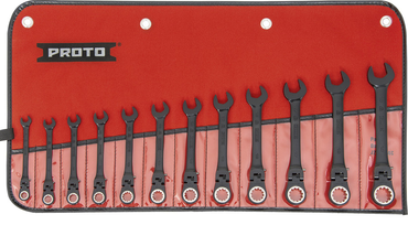 Proto® 12 Piece Black Chrome Metric Combination Locking Flex-Head Ratcheting Wrench Set - Spline - Eagle Tool & Supply