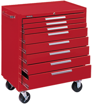 8-Drawer Roller Cabinet w/ball bearing Dwr slides - 40'' x 20'' x 34'' Red - Eagle Tool & Supply