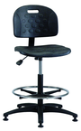 Polyurethane Task Stool - Standard Glides, Casters Optional, Pneumatic Hgt. Adj., Waterfall Seat, Adj. Contoured Backrest, Black Plastic ABS Base, 20" Adj. Footring, Bench Hgt 22.5" - 32.5" - Eagle Tool & Supply