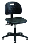 Polyurethane Task Stool - Adj. Contoured Bbackrest, Seat and Back Tilt, Glides Standard, Casters Optional, Pneu Hgt Adj, Contoured Waterfall Seat, Black Plastic ABS Base, Desk Hgt 17"-22.5" - Eagle Tool & Supply