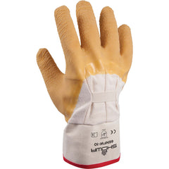 General purpose natural rubber palm-coated reinforced safety cuff white w/yellow dip wrinkle-finish/L - Eagle Tool & Supply