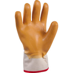 General purpose natural rubber palm-coated reinforced safety cuff white w/yellow dip smooth-finish/L - Eagle Tool & Supply