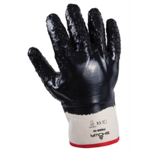 General purpose nitrile coated navy fully coated rubberized safety cuff rough finish/large - Eagle Tool & Supply