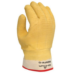 General purpose natural rubber palm-coated reinforced gauntlet cuff white w/yellow dip wrinkle-finish palm crotch patch/large - Eagle Tool & Supply