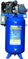 80 Gallon Vertical Tank Two Stage; Belt Drive; 5HP 230V 1PH; 18.4CFM@175PSI; 530lbs. - Eagle Tool & Supply