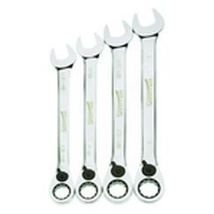 4 Piece - 12 Pt Ratcheting Combination Wrench Set - High Polish Chrome Finish SAE - 13/16" - 1" - Eagle Tool & Supply