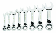 8 Piece - 12 Pt Ratcheting Stubby Combination Wrench Set - High Polish Chrome Finish SAE - 5/16 - 3/4" - Eagle Tool & Supply