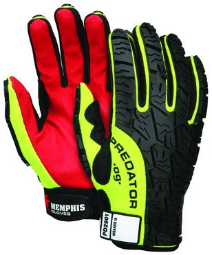 Predator Hi-Vis, Synthetic Palm, Tire Tread TPR Coating Gloves - Size X-Large - Eagle Tool & Supply